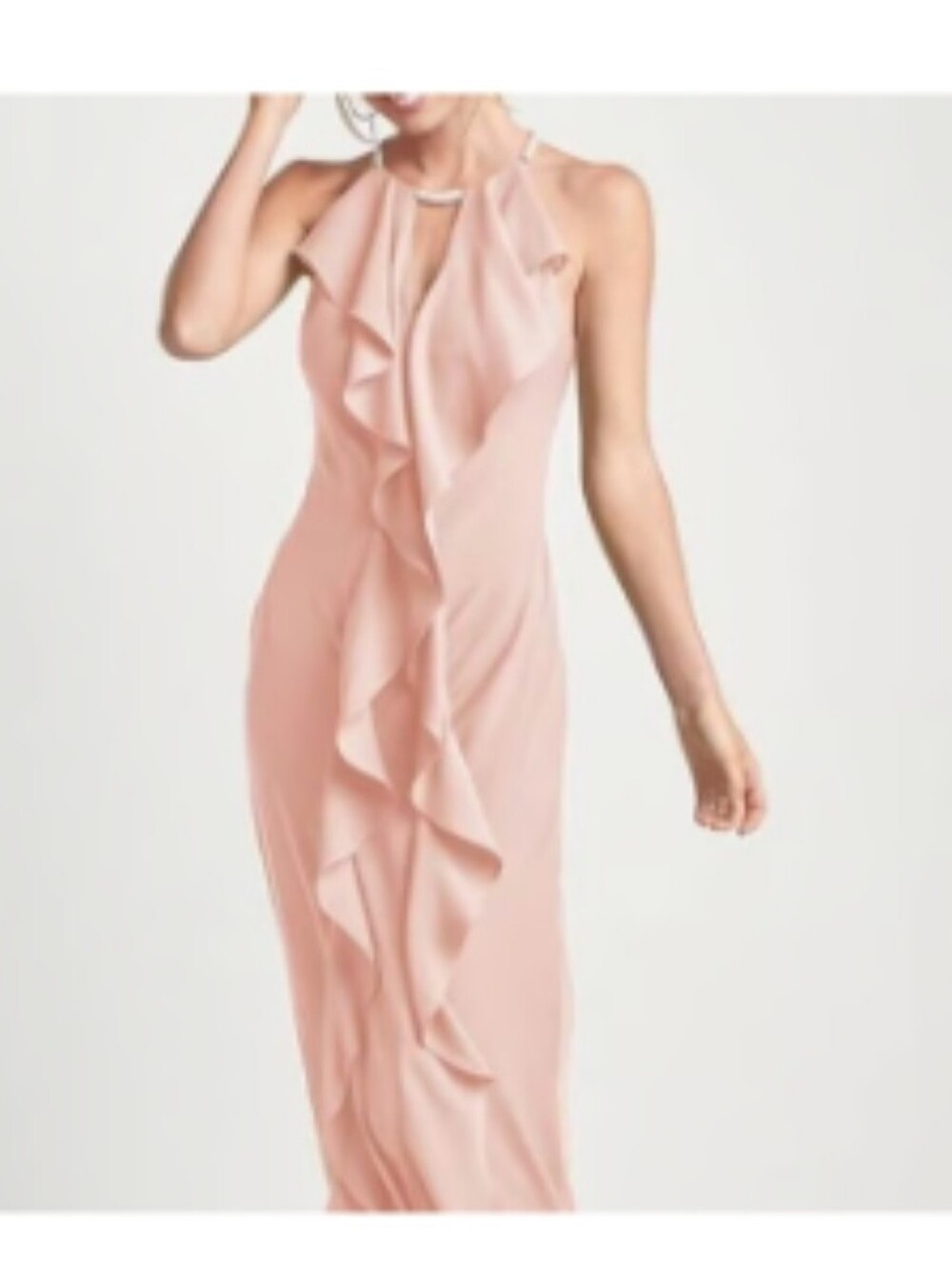 VENUS Blush Ruffle Halter Maxi Dress